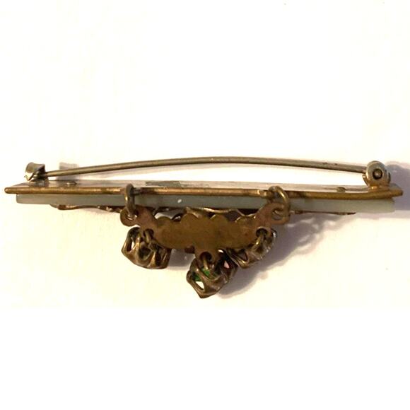 Antique Czech Iris Glass and Mother of Pearl State Souvenir Dangle Brooch - Picture 4 of 8